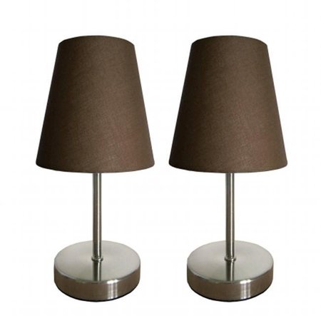 ALL THE RAGES All The Rages LT2013-BWN-2PK Simple Designs Sand Nickel Mini Basic Table Lamp with Fabric Shade 2 Pack Set; Brown LT2013-BWN-2PK